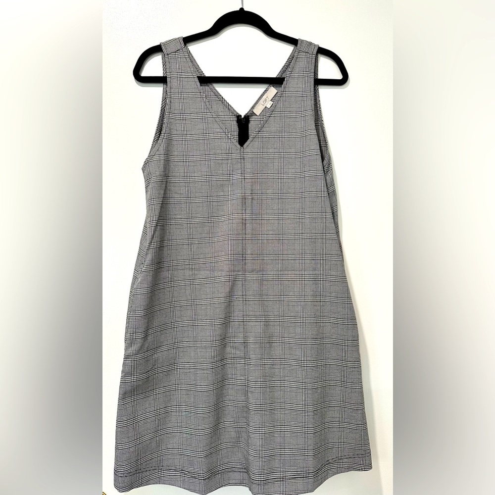 Loft Women’s Houndstooth Plaid Sleeveless Trapeze V-Neck Work Dress Size S NWOT